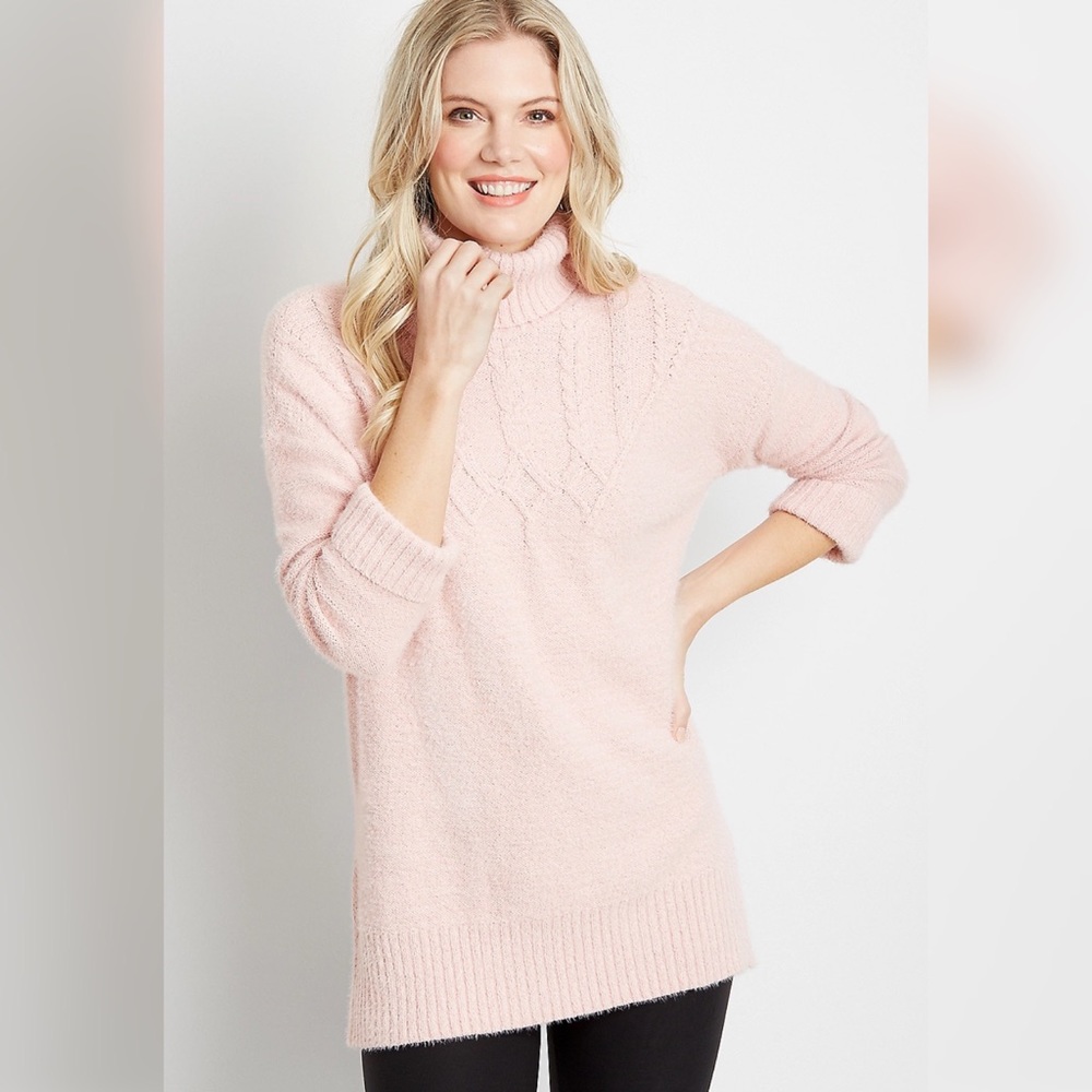 Solid Turtle Neck Boyfriend Pullover Sweater - image 1